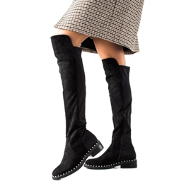 Marquiz Čizme preko koljena s biserima crna