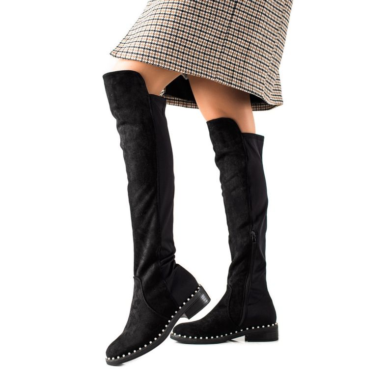 Marquiz Čizme preko koljena s biserima crno