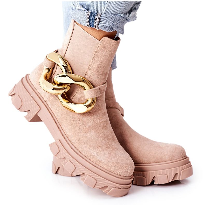 S.Barski Ženske izolirane bež Chelsea čizme s ukrasom