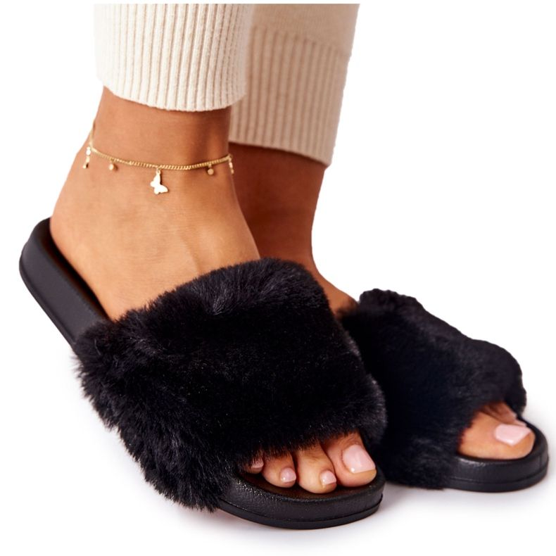 PH1 Oblikovane gumene papuče s crnim emmy krznom crno