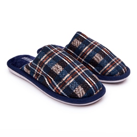 WJ1 Muške tople tamnoplave karirane papuče Whisper bež tamnoplava