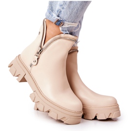 WS1 Kožne čizme s ukrasnim bež patentnim zatvaračima Deborah