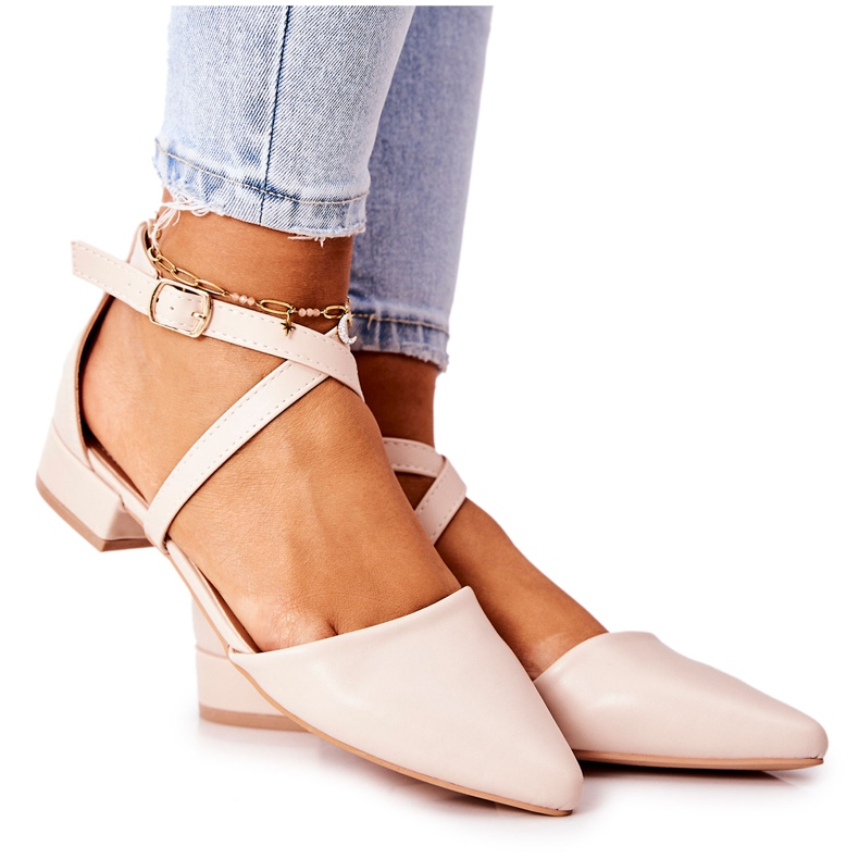 WS1 Kožne pumpice na niske pete Bež Giovanna