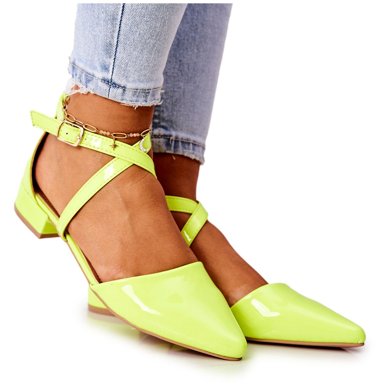 WS1 Patentne pumpice na niske pete Neon žuta Giovanna zelena žuta boja