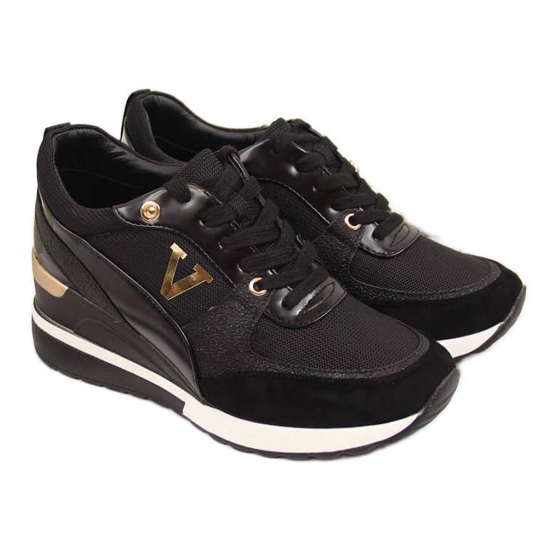 Tenisice na klin Potocki W WM747A crne crno zlatna