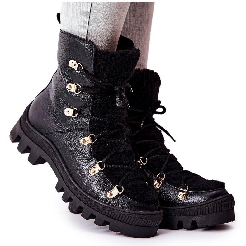 PF1 Tople kožne čizme Black Cateline Trappers crno