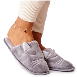 PE1 Sjajne papuče za mačiće sa sivim Kaisy ušima siva