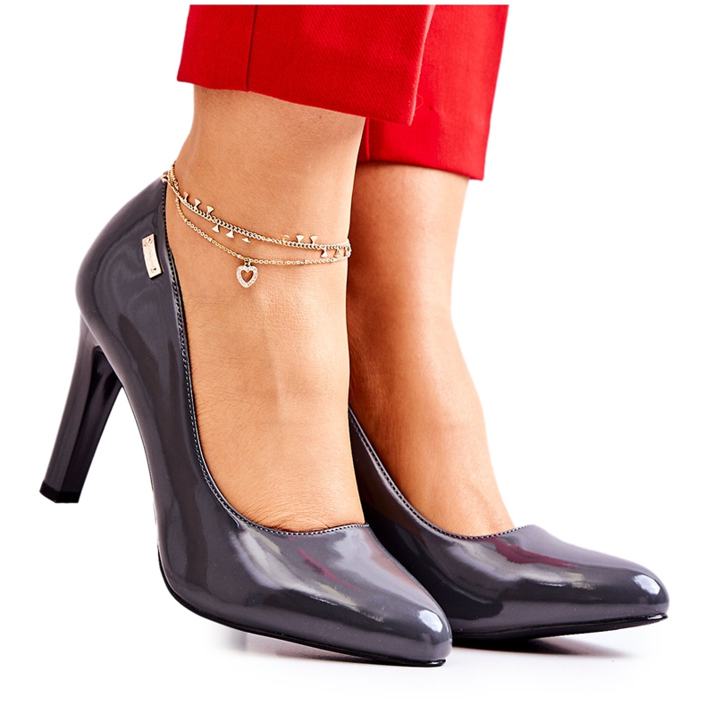 Sergio Leone Ženske pumpice lakirane na petu tamnosive Campbell siva