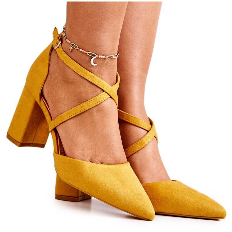 PS1 Ženske pumpice na petu u špic žutoj budućnosti žuta boja