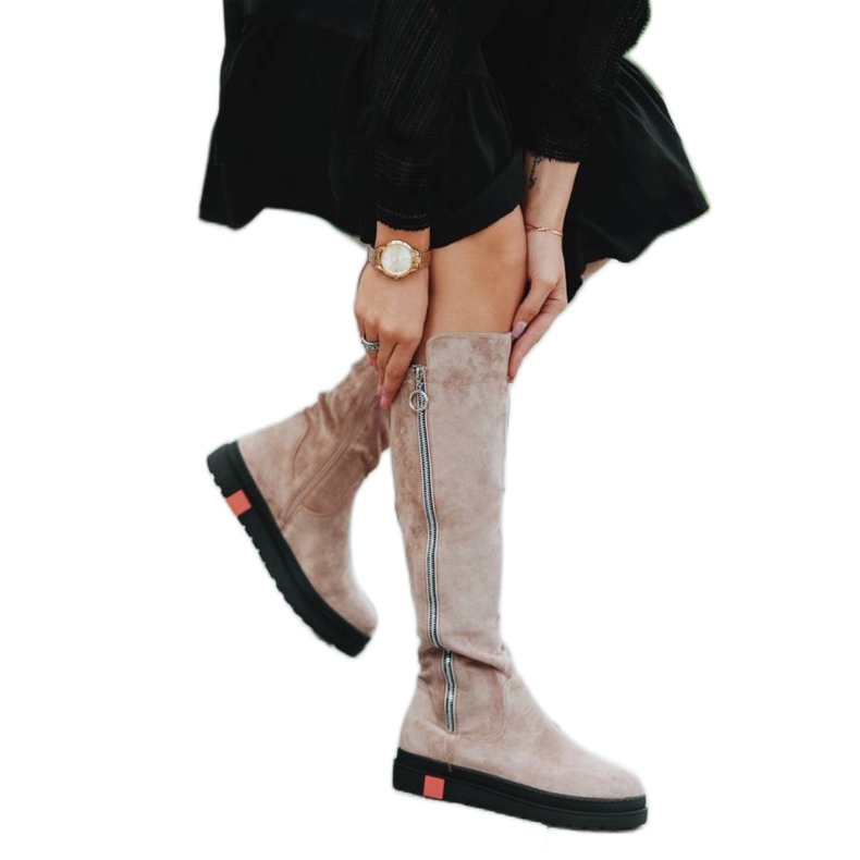 Bež ravno ukrašene čizme Liana