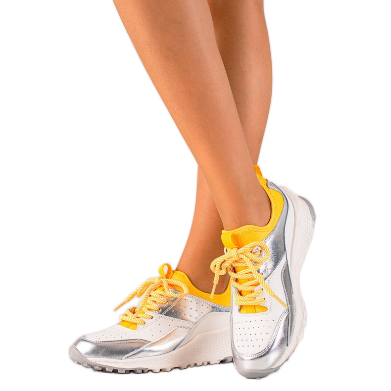 Goodin Elegantne kožne tenisice bijela srebro žuta boja