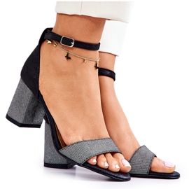 PA2 Kožne sandale na traci crne i srebrne Lorene crno