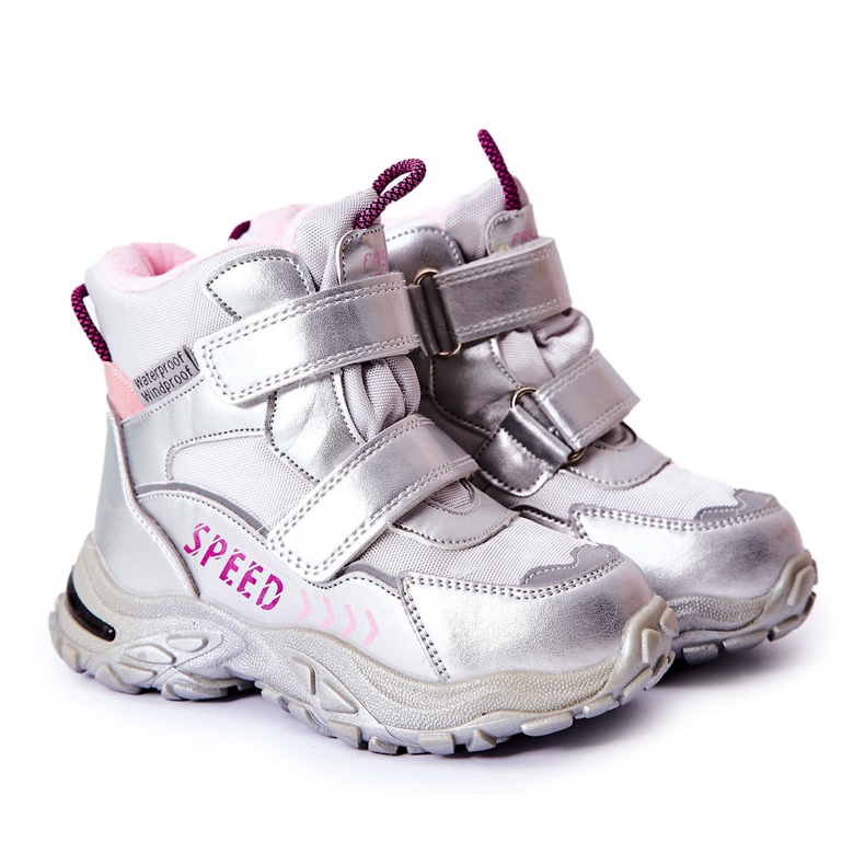 PJ2 Tople čizme za snijeg s čičkom Silver Percy srebro siva