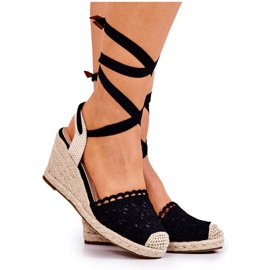 FC2 Espadrile na crnom ažurnom klin Lettica crna