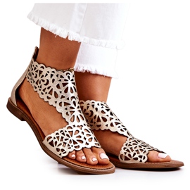 Lewski Shoes Kožne ažurne sandale Lewski 2699/2 zlatne zlatni