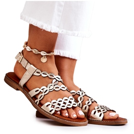 Lewski Shoes Kožne ažurne sandale Lewski 3022 Zlatne zlatni