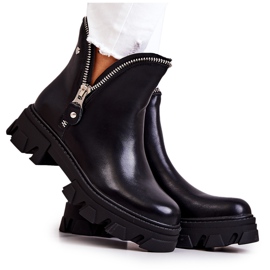 WS1 Kožne čizme s ukrasnim crnim patentnim zatvaračima Deborah crna