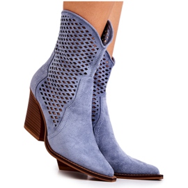 FB1 Ažurne kaubojske čizme na post Blue Caroline plava