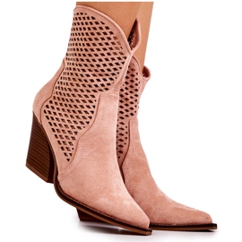 FB1 Ažurne kaubojske čizme na post Pink Caroline ružičasta