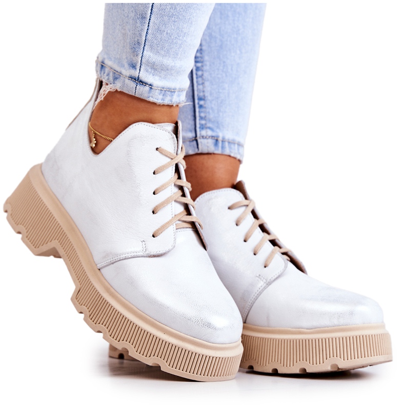 Brogues na masivnom potplatu Nicole bijelo-srebrni 2701 bijela srebro