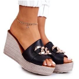 Lewski Shoes Kožne papuče na klin Lewski 3062 Black crna