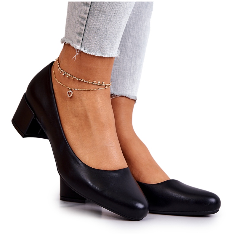 Kožne pumpice na stupu Sergio Leone PB291 crne crno