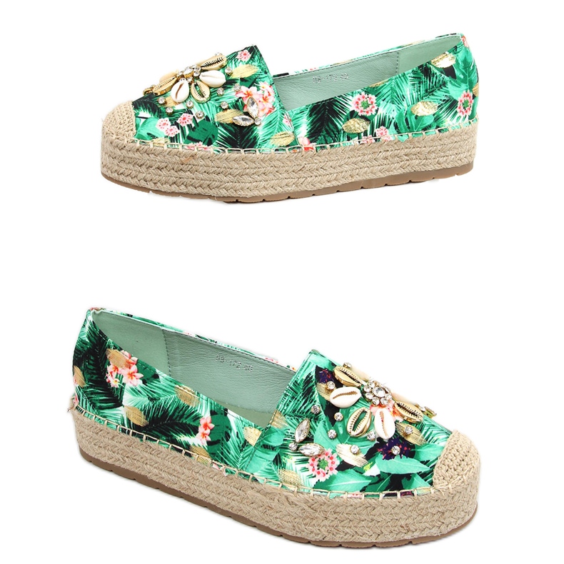 Espadrile sa školjkama Manami Flower Green zelena