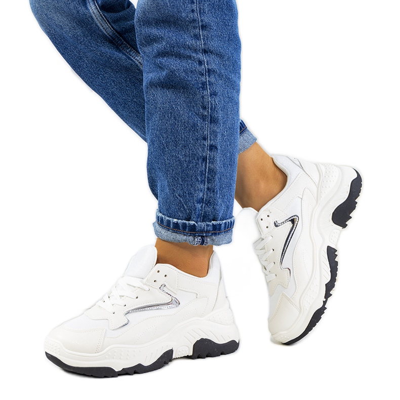 Badillo sjajne bijele tenisice bijela srebro