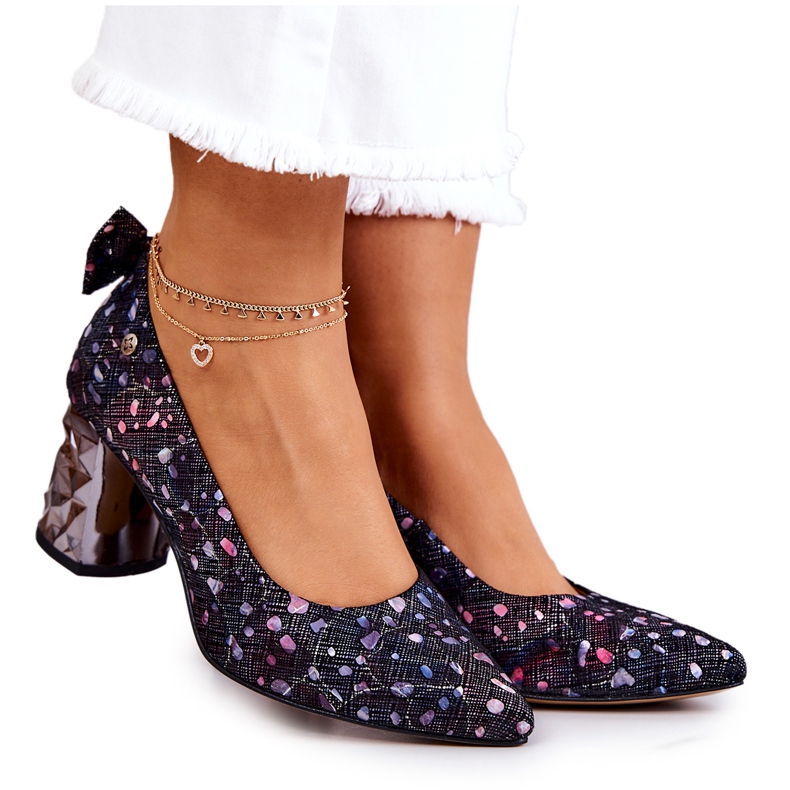 Kožne pumpice na šanku Maciejka 05334-15 Mornarsko plave mornarsko plava ružičasta raznobojna