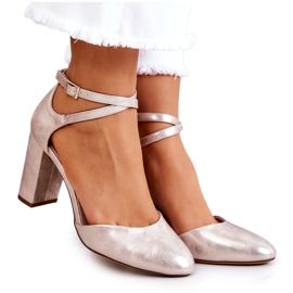 Kožne pumpice na stupu Sergio Leone SK851 Zlatne zlatni