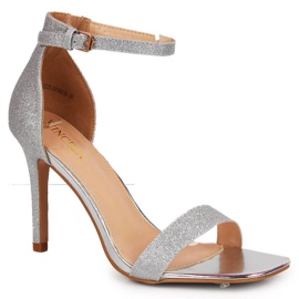 Vinceza W JAN81E srebrne brokatne sandale na visokoj potpetici srebro
