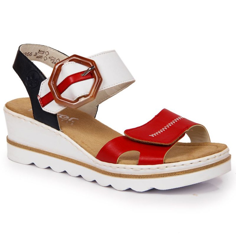 Sandale na klin Rieker W 67476-33 bijela crvena