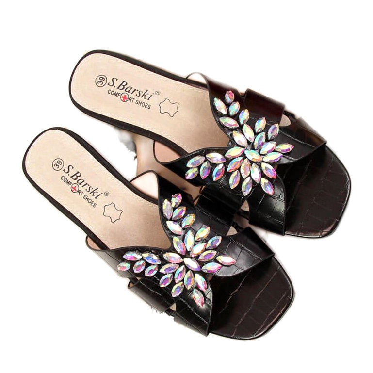 Crne papuče s kamenčićima S. Bararski W OLI104 crno