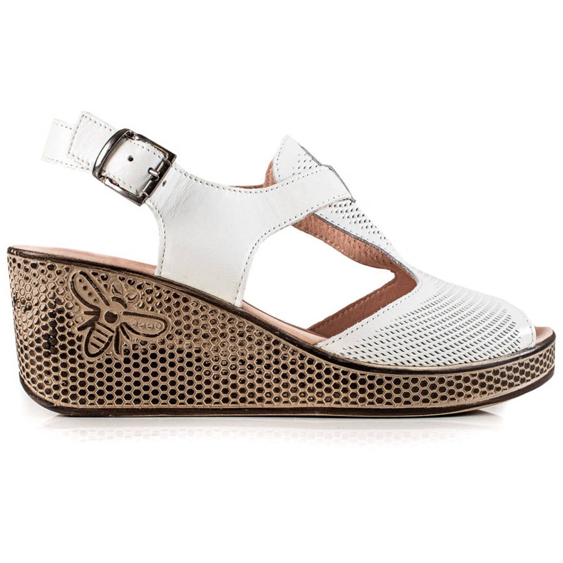 TRENDI Kožne sandale na klin bijela