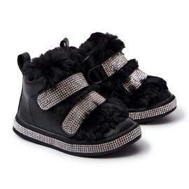 FR1 Black Leela dječje crne tople kožne čizme za snijeg crna