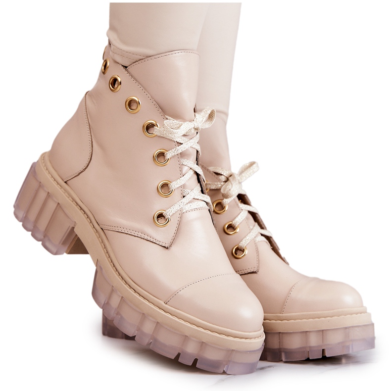 Kožne čizme s masivnim potplatom u bež boji Horizon