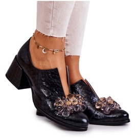 PA2 Elegantne kožne visoke pete s crnim Delaver ukrasom crna