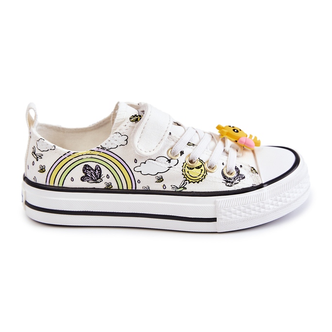 Vinceza Dječje tenisice s čičak printom od bijele čipke bijela