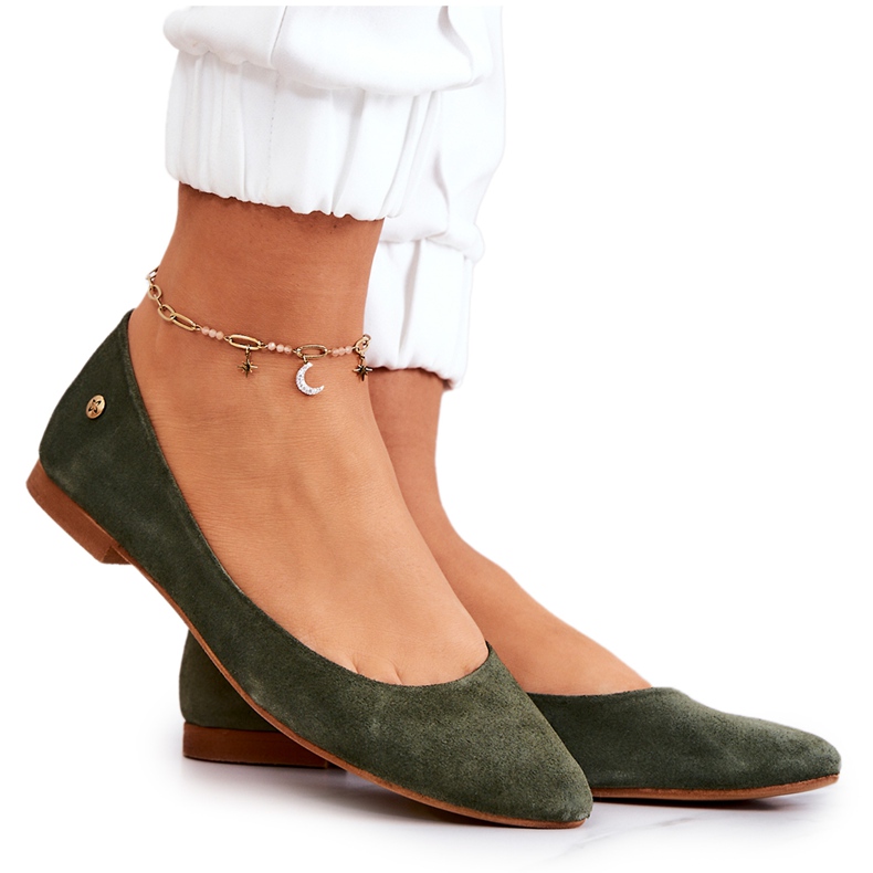 Ženske balerinke od antilopa Maciejka 04100-45 kaki zelena