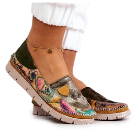 Ženske kožne mokasinke Maciejka 05434-09 Zelene višebojan