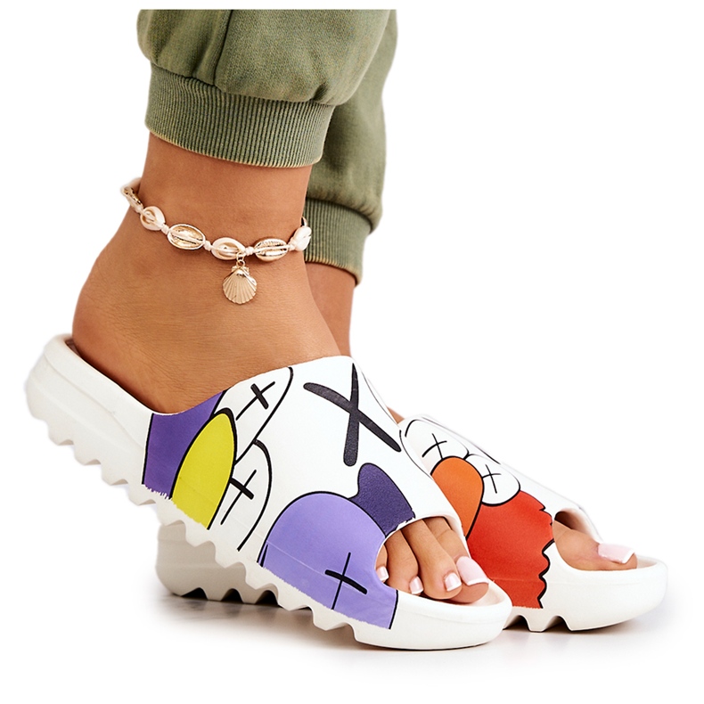 Gumene papuče s printom bijelih čudovišta bijela