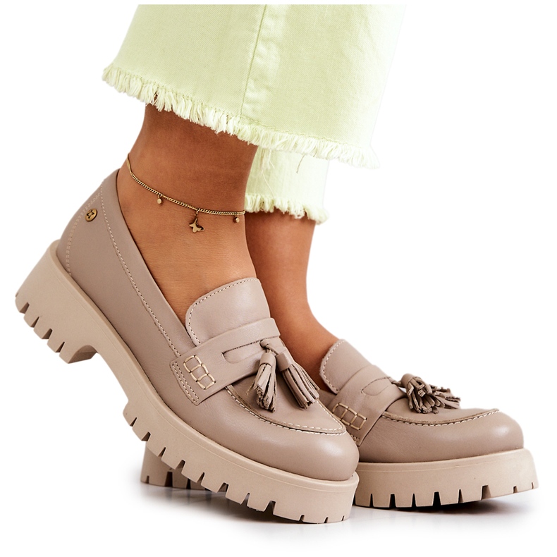 Ženske kožne cipele Fringes Maciejka 05497-04 Bež