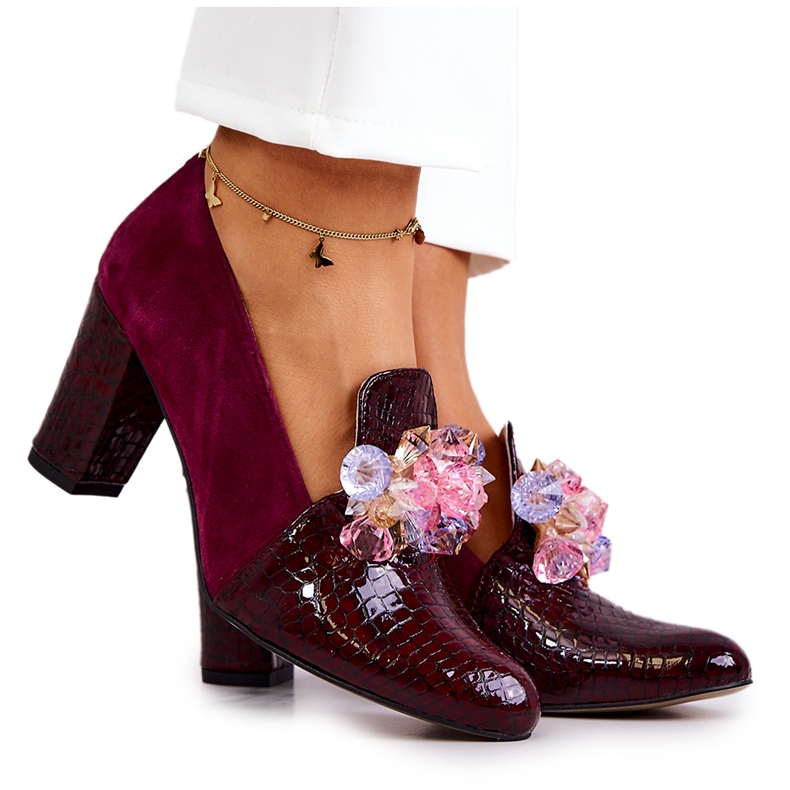 Suede pumpe od zmijske kože s kestenjastim Mallory ukrasom crvena