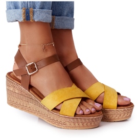 Žute sandale na klinu S.Barski GD-38 smeđa žuta boja