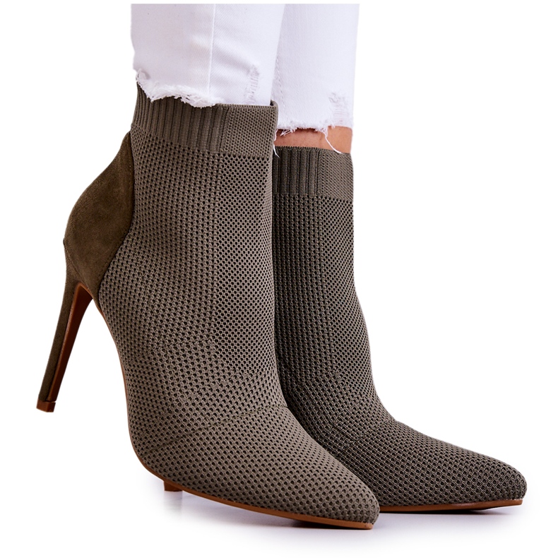 S.Barski Ženske čizme s čarapom na visoku petu kaki sinoć smeđa zelena