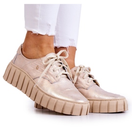 Lemar Kožni brogovi na bež-zlatnoj platformi za hipnozu zlatni