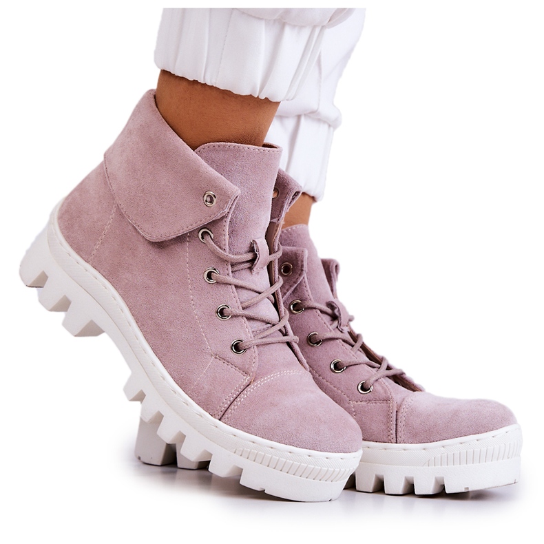 S.Barski Suede čizme Zavezane Svijetloljubičaste Dalles ljubičasta