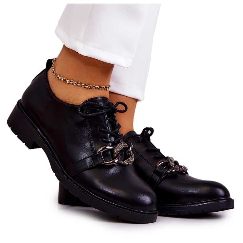 S.Barski Kožne cipele vezane crnim ornamentom larosa crno