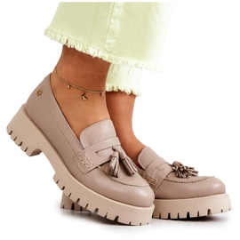 Ženske kožne cipele Fringes Maciejka 05497-04 Bež