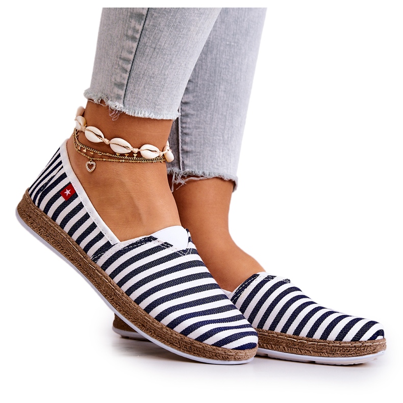 Ženske espadrile Big Star Slip-on remenje FF276027 Mornarsko plava bijela